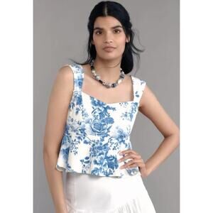 NWT Anthropologie Maeve Peplum Crop XS Blue Floral Tank